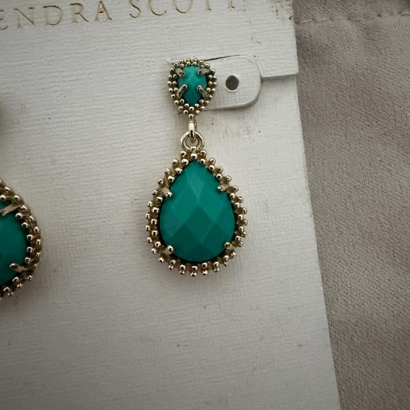 Kendra Scott Gold and Teal Drop Earrings - Picture 3 of 4